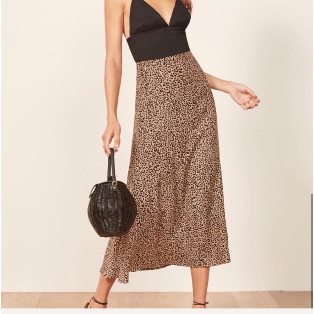 Reformation bea midi skirt in leopard print size 4